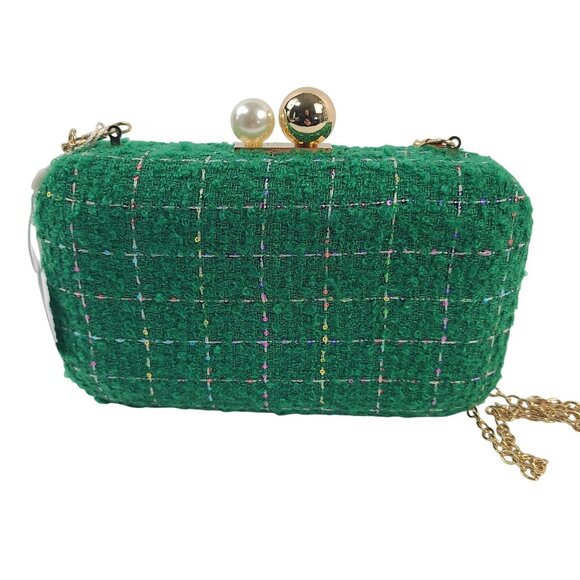 NWT Shiraleah Green Mabel Minaudiere Gold Chain Pearl/Gold Clasp Clutch - Picture 7 of 8